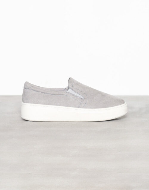 Grey suede slipins